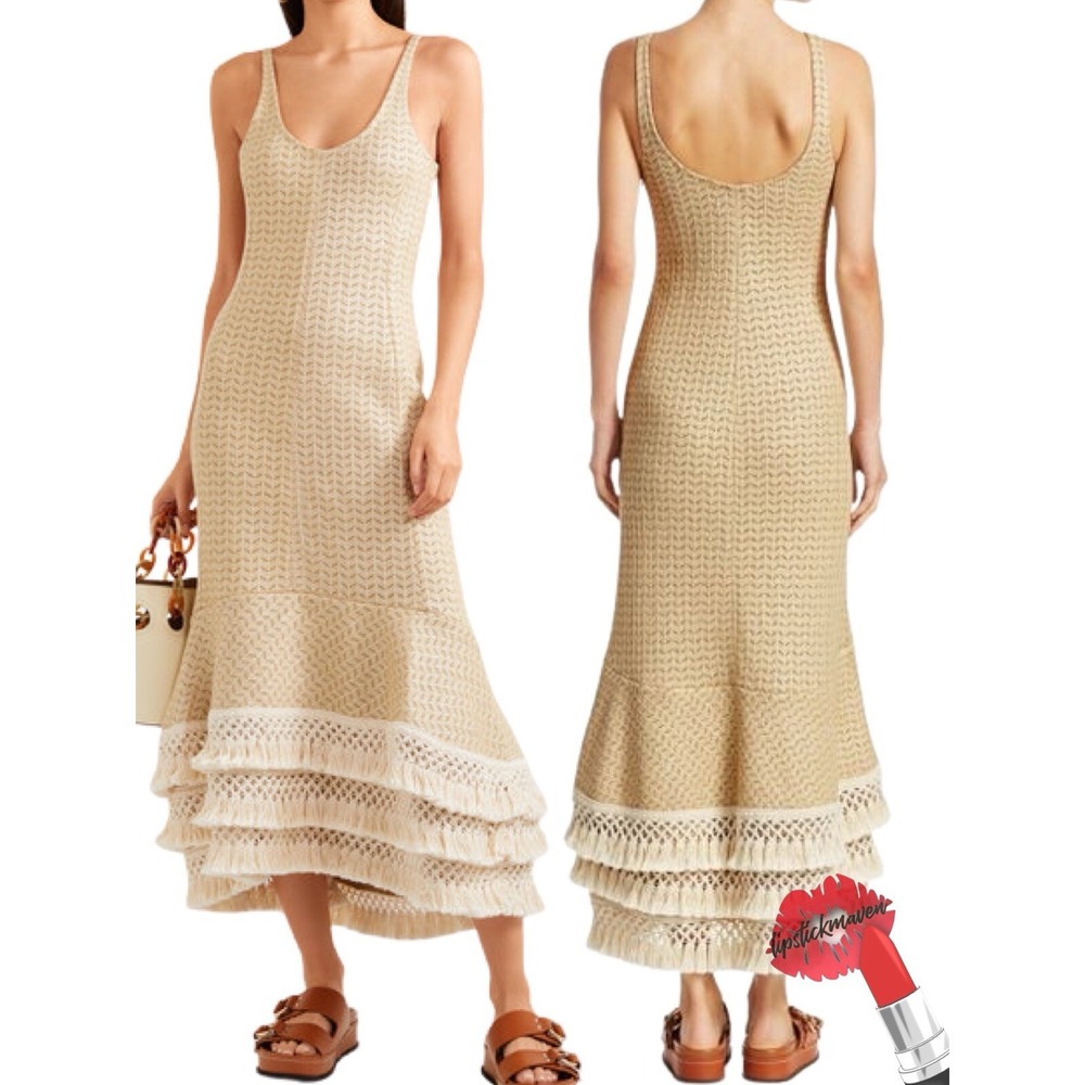 3.1 Phillip Lim Dress Women 6 Crochet Knit Fringe Straw Tan Natural Lyst Coastal